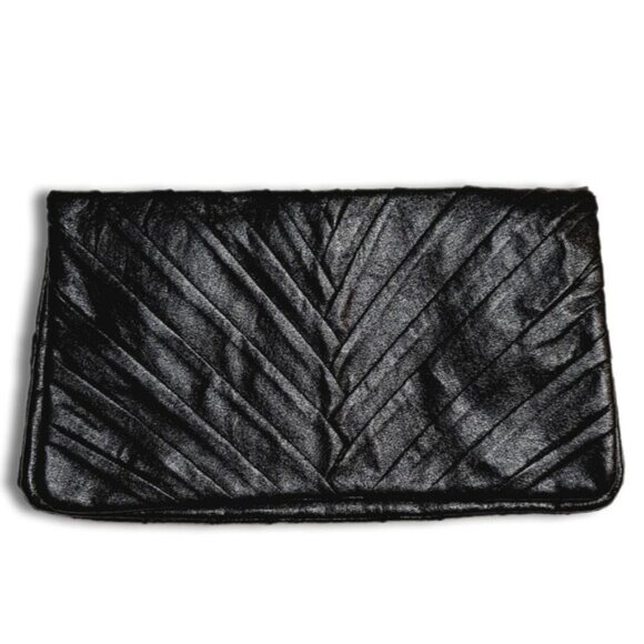 CALL IT SPRING Folded Clutch Textured Pleats Black Vegan Leather - Picture 1 of 14